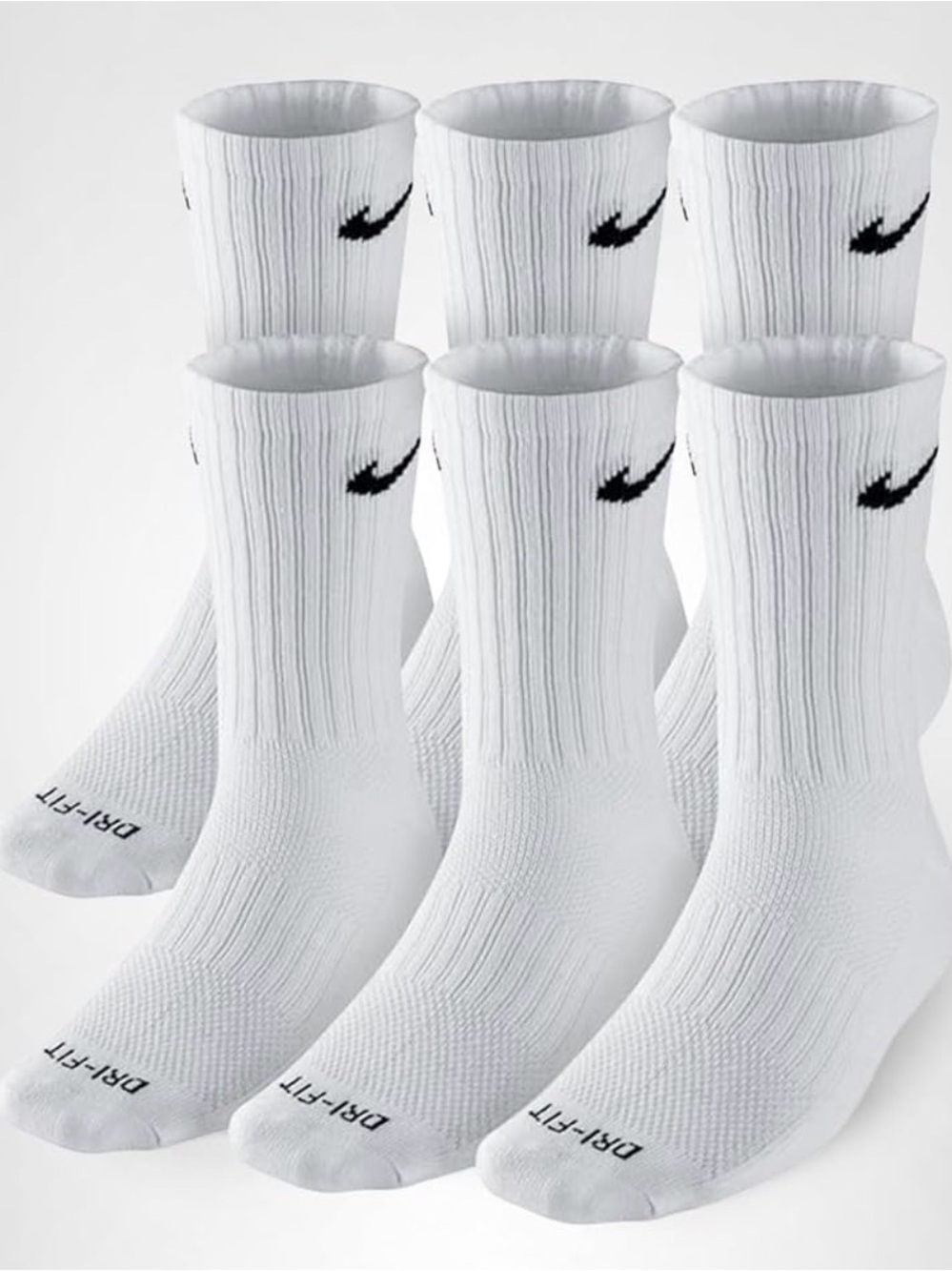 Nike White Crew Athletic Socks with Black Swoosh - 6 Pack